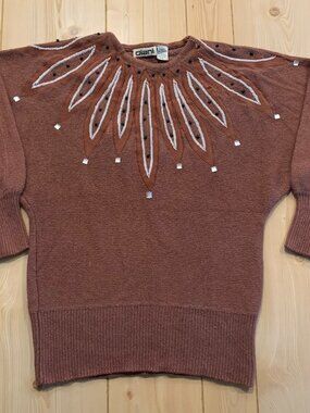 Vintage 90s Diani Floral Beaded Embroidered Retro Sweater Women's Size L